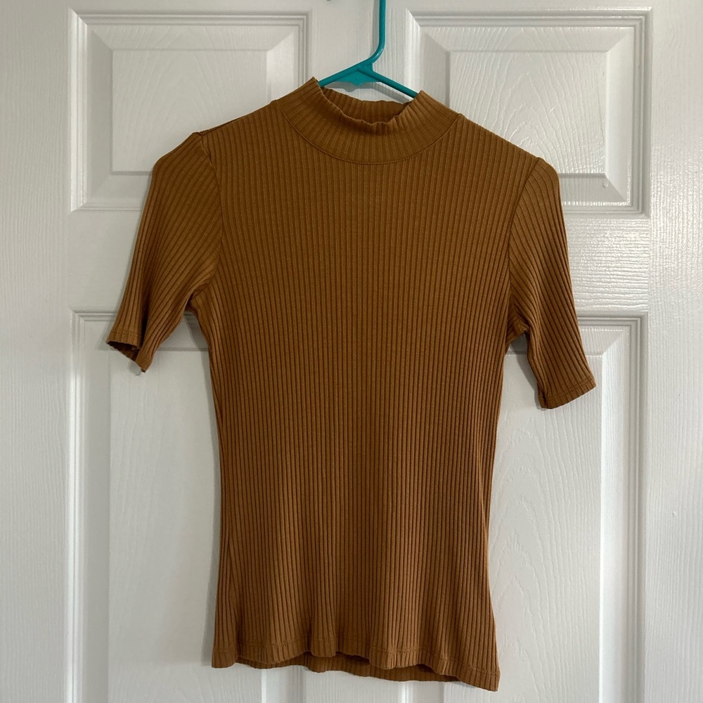 Rachel Zoe Ribbed Tan Short Sleeve Top